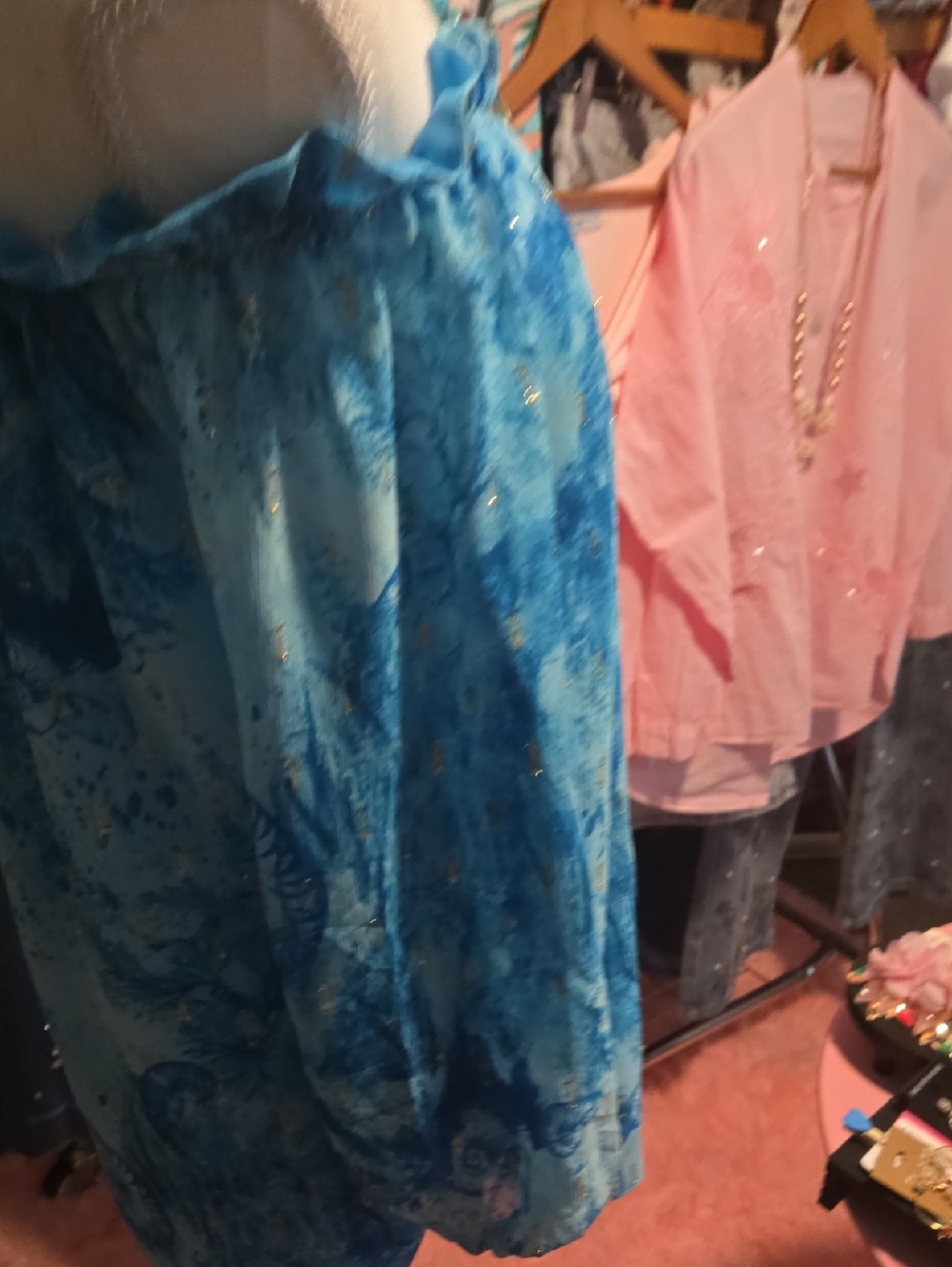 White House Black Market Off-Shoulder Blue Printed Blouse - Picture 10 of 12